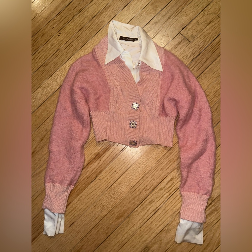 Nana Jacqueline Pink Button-Up Cropped Cardigan